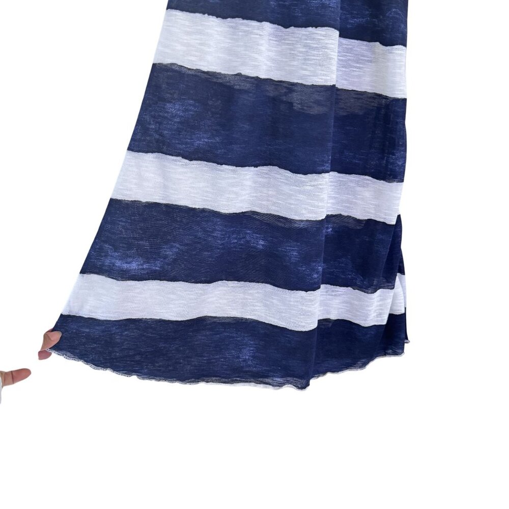 Letarte Women's Handmade Stripe Navy Blue White Sheer Wide Leg Swim Cover Up M - Picture 4 of 10